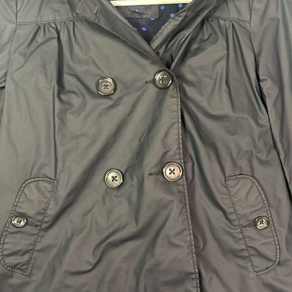 Gap Kids Black Hooded Rain Jacket Polka Dot Inside Pea Coat Look Size 10 (L) - Picture 7 of 9